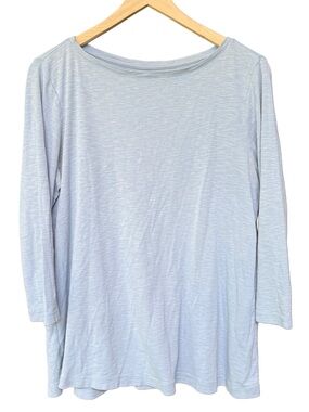 J. Jill Pima Buttoned Back Boatneck 3/4 Sleeve Tee | Light Blue | Size M